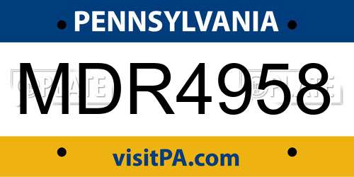 MDR4958 Pennsylvania License Plate