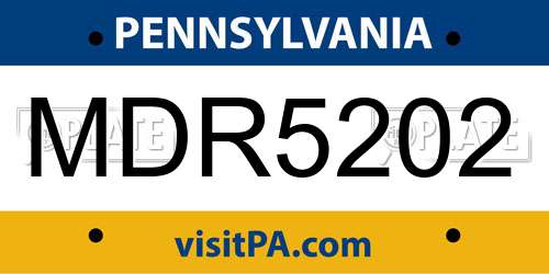 MDR5202 Pennsylvania License Plate