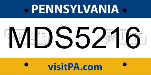 MDS5216 Pennsylvania License Plate