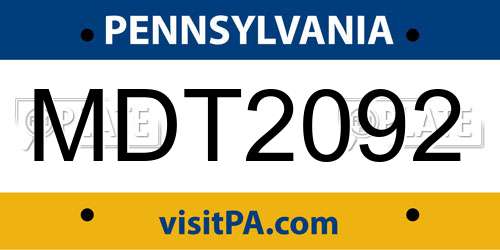 MDT2092 Pennsylvania License Plate