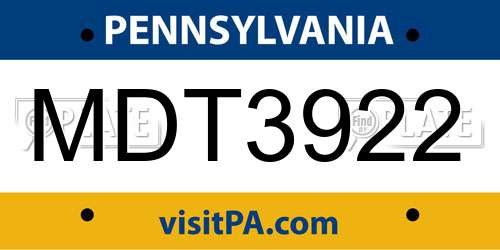 MDT3922 Pennsylvania License Plate