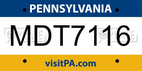 MDT7116 Pennsylvania License Plate
