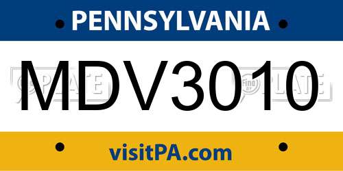 MDV3010 Pennsylvania License Plate