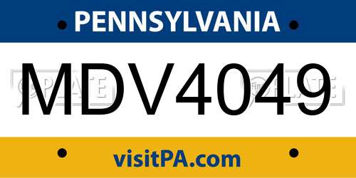 MDV4049 Pennsylvania License Plate