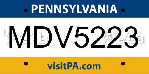 MDV5223 Pennsylvania License Plate