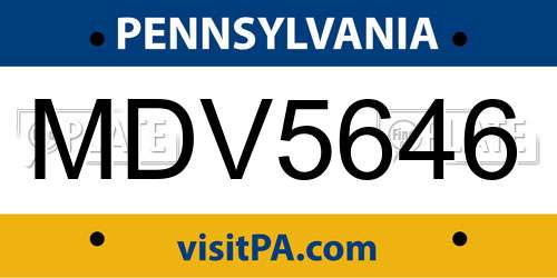 MDV5646 Pennsylvania License Plate