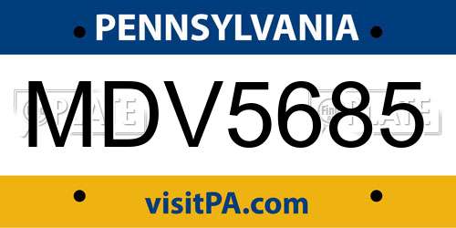 MDV5685 Pennsylvania License Plate