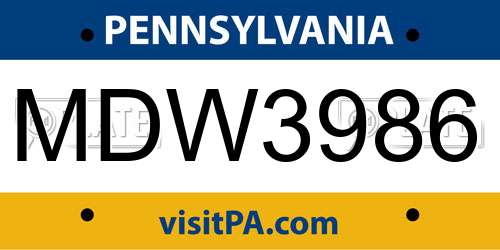 MDW3986 Pennsylvania License Plate