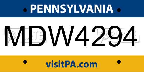 MDW4294 Pennsylvania License Plate