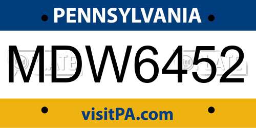 MDW6452 Pennsylvania License Plate