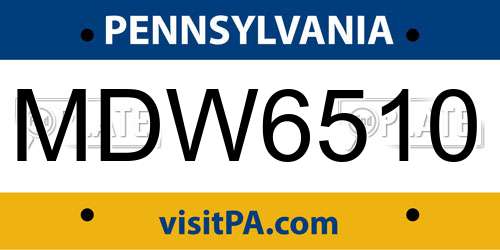 MDW6510 Pennsylvania License Plate