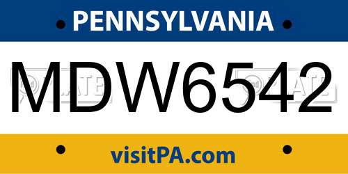 MDW6542 Pennsylvania License Plate