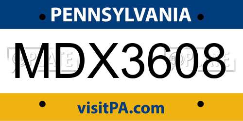 MDX3608 Pennsylvania License Plate