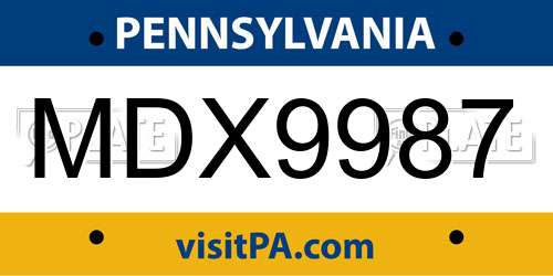 MDX9987 Pennsylvania License Plate