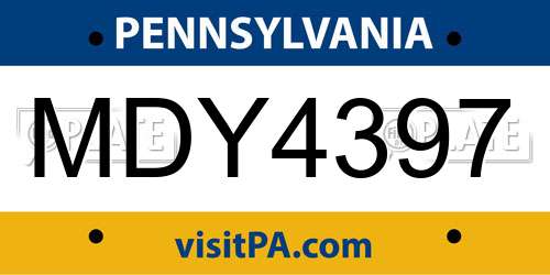 MDY4397 Pennsylvania License Plate