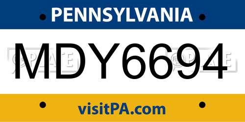 MDY6694 Pennsylvania License Plate