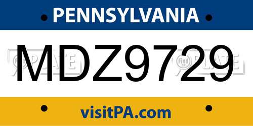 MDZ9729 Pennsylvania License Plate