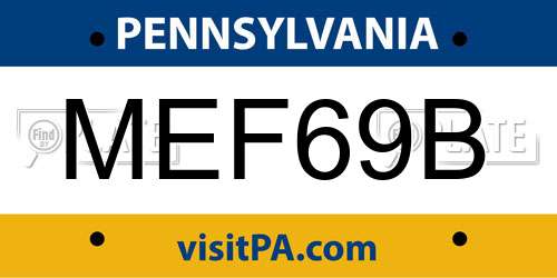 MEF69B Pennsylvania License Plate