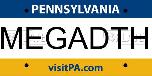 MEGADTH Pennsylvania License Plate
