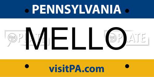 MELLO Pennsylvania License Plate