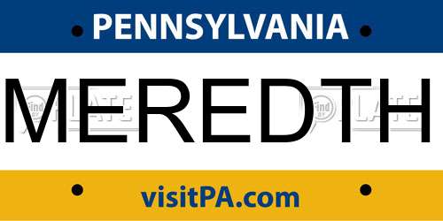 MEREDTH Pennsylvania License Plate