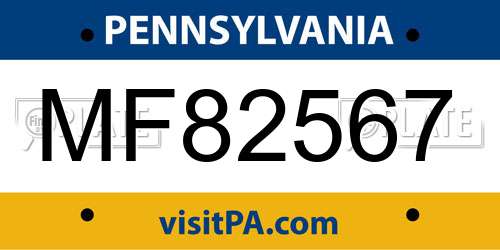 MF82567 Pennsylvania License Plate