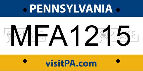 MFA1215 Pennsylvania License Plate