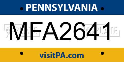 MFA2641 Pennsylvania License Plate