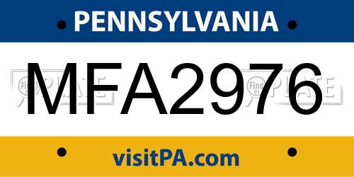 MFA2976 Pennsylvania License Plate