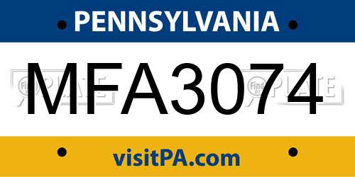 MFA3074 Pennsylvania License Plate