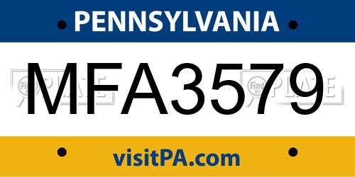 MFA3579 Pennsylvania License Plate