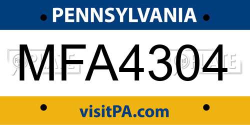 MFA4304 Pennsylvania License Plate
