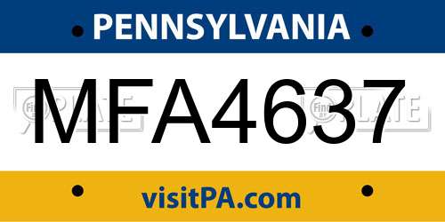 MFA4637 Pennsylvania License Plate
