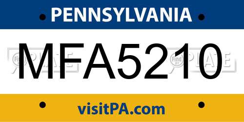 MFA5210 Pennsylvania License Plate
