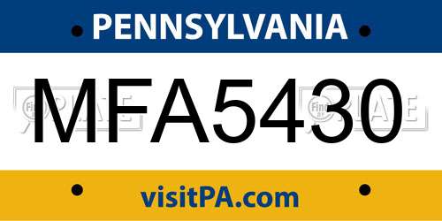 MFA5430 Pennsylvania License Plate