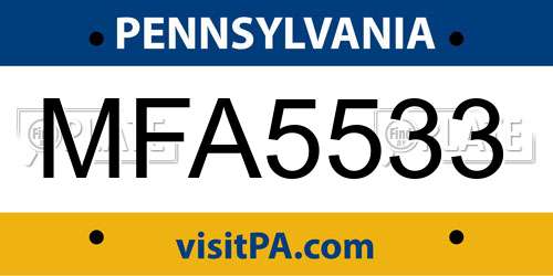 MFA5533 Pennsylvania License Plate