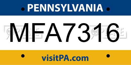 MFA7316 Pennsylvania License Plate