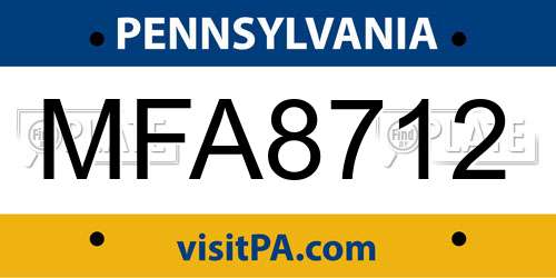 MFA8712 Pennsylvania License Plate
