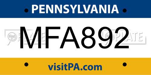 MFA892 Pennsylvania License Plate