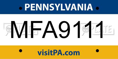 MFA9111 Pennsylvania License Plate