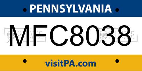 MFC8038 Pennsylvania License Plate