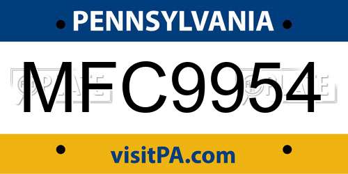 MFC9954 Pennsylvania License Plate