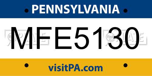 MFE5130 Pennsylvania License Plate