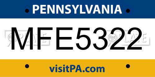 MFE5322 Pennsylvania License Plate