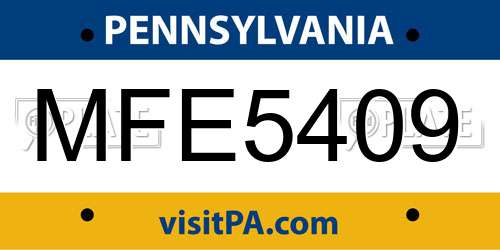 MFE5409 Pennsylvania License Plate