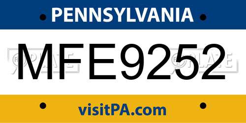 MFE9252 Pennsylvania License Plate