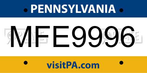 MFE9996 Pennsylvania License Plate