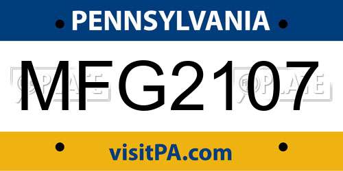 MFG2107 Pennsylvania License Plate