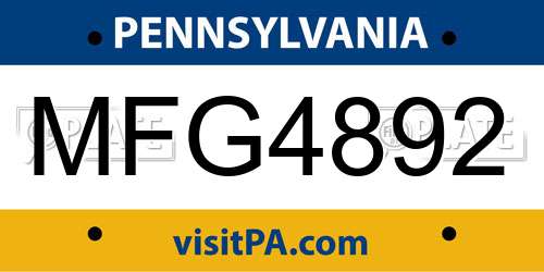 MFG4892 Pennsylvania License Plate