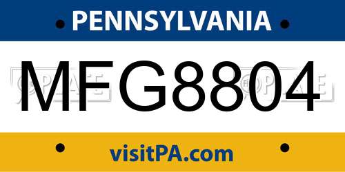 MFG8804 Pennsylvania License Plate